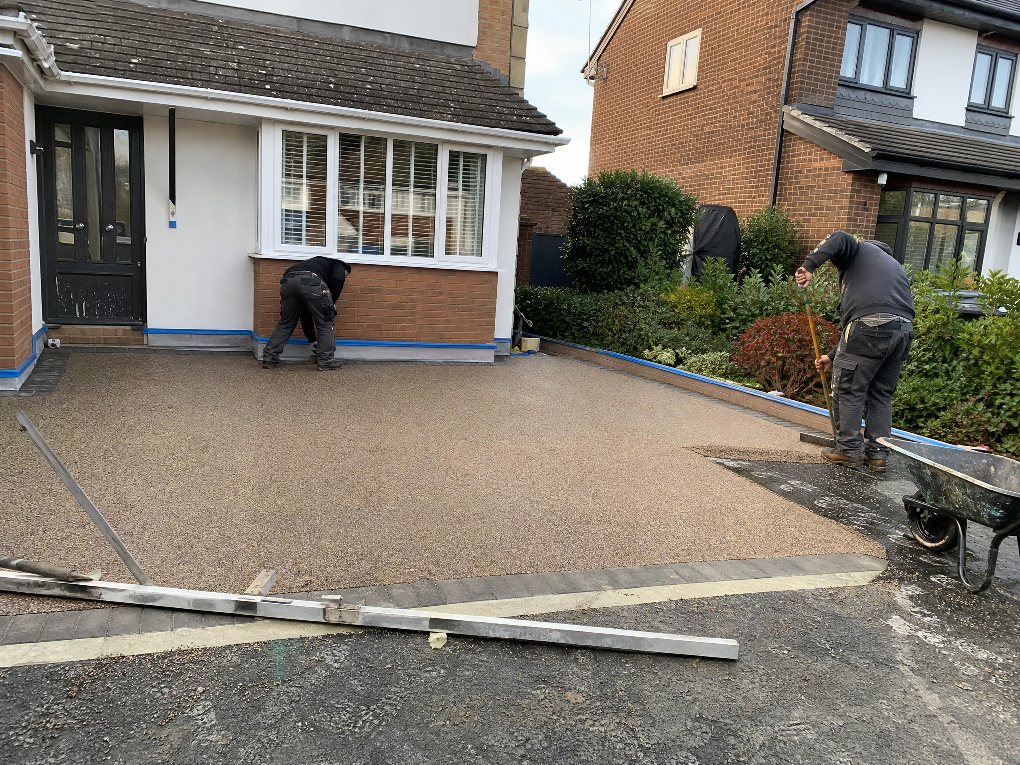Overview of resin driveways work in progress at a British residential property