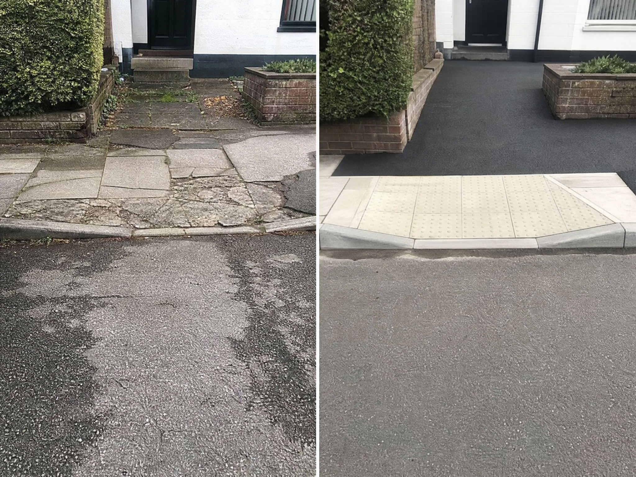 Before and after comparison showing the results of professional dropped kerbs