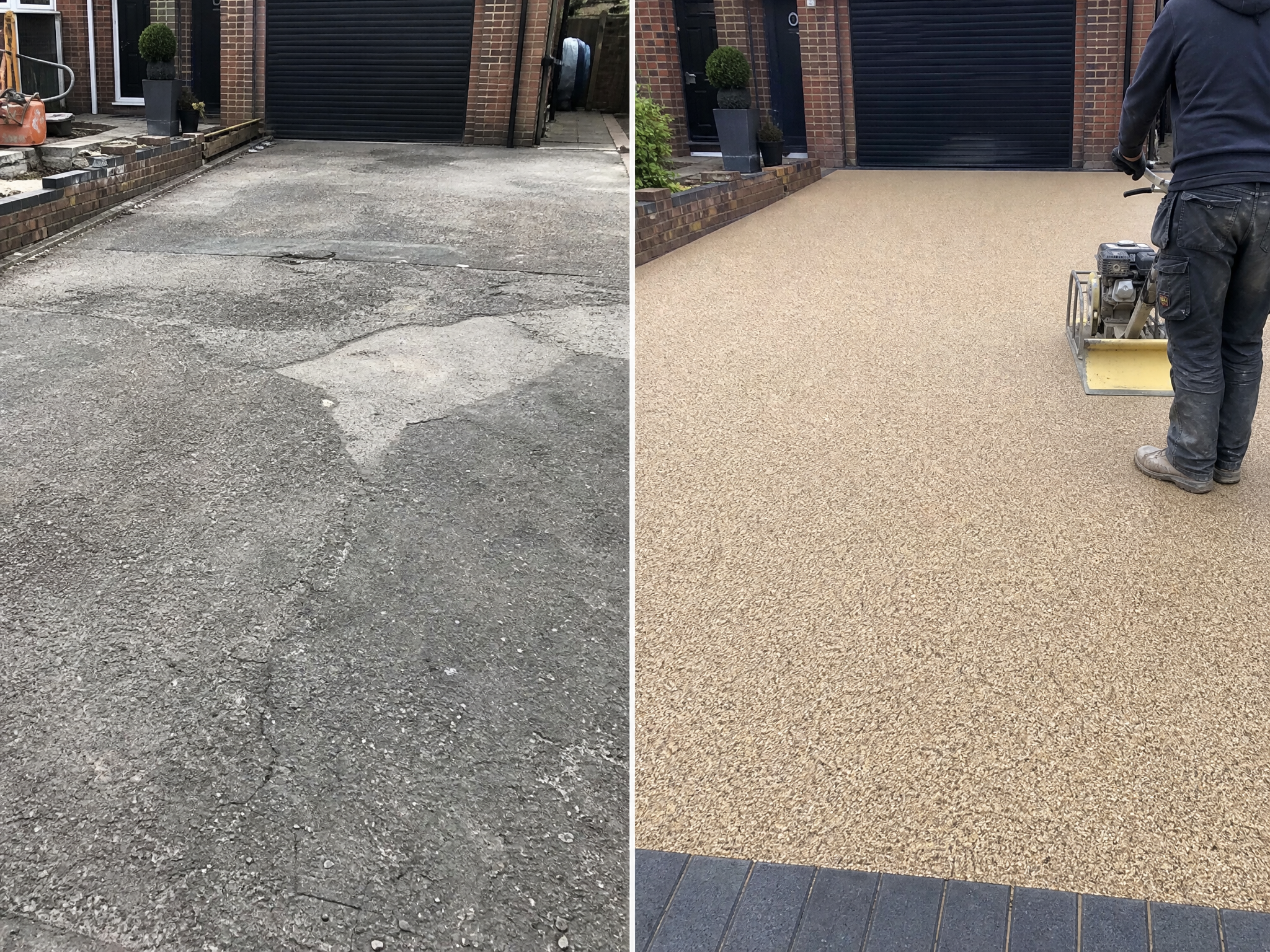 Before and after comparison showing the results of professional resin bound driveways